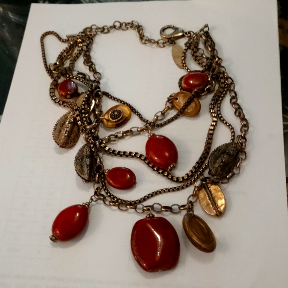 Chico's red and gold beaded necklace